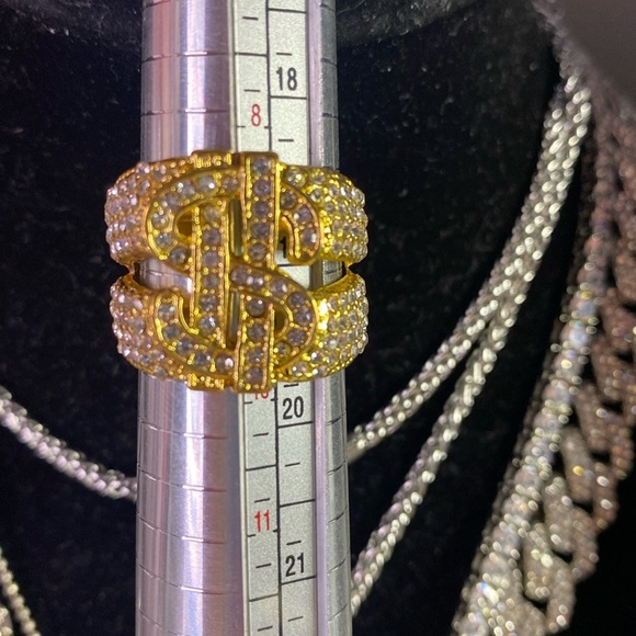 Iced Out Dollar Sign Mens Ring Size 9 1/2 - Picture 1 of 6